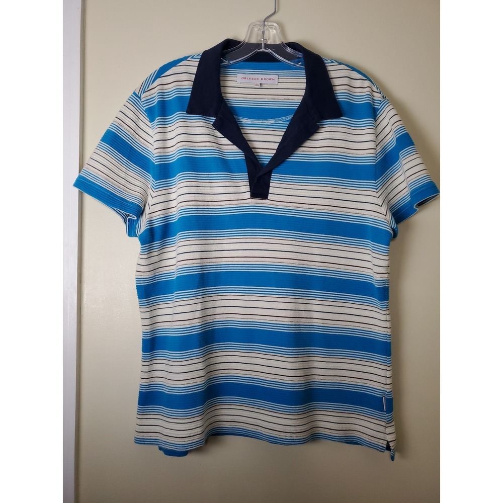 Orlebar Brown Short Sleeve Polo Shirt Mens XL‎ Terry Cloth Johnny Collar Striped